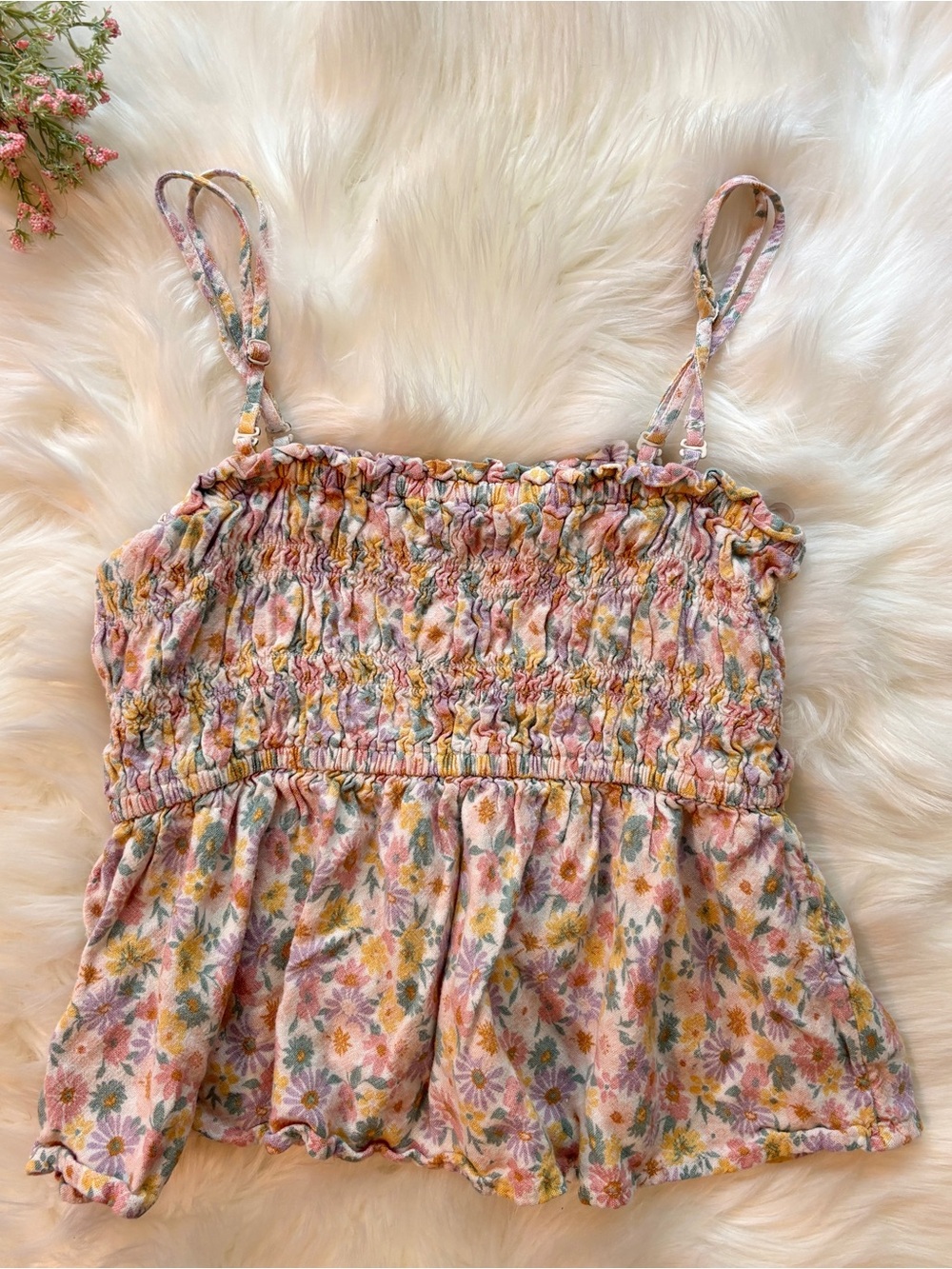 AE Floral Smocked Peplum Tank Top